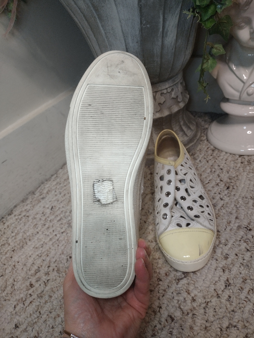 Chanel White & Cream Floral Laser Cutout Lace-up Sneakers - Picture 7 of 9